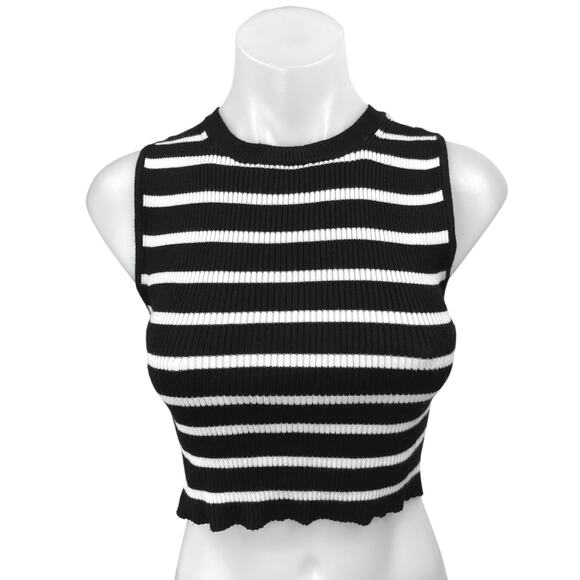 Hunter & Brown Black White Striped Rib Knit Sleeveless Racerback Crop Tank Top S - Picture 1 of 4